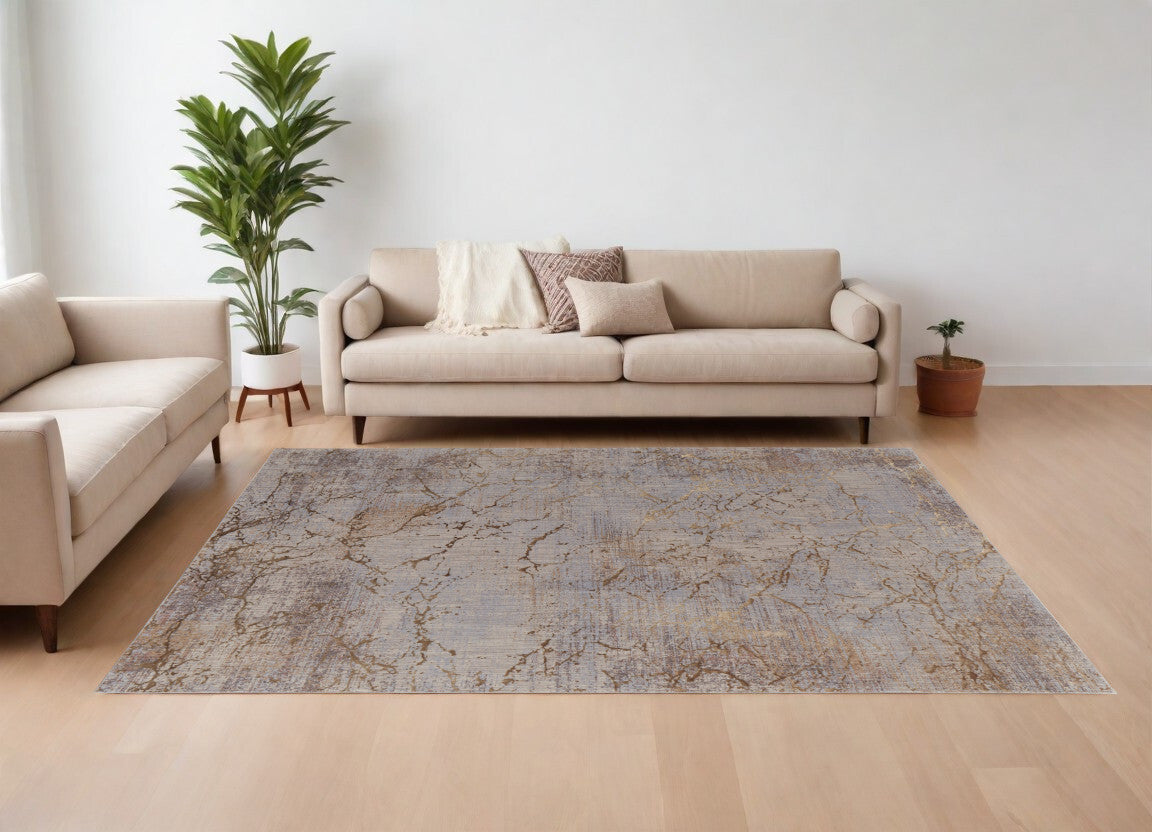12' X 15' Brown Taupe and Tan Abstract Power Loom Area Rug
