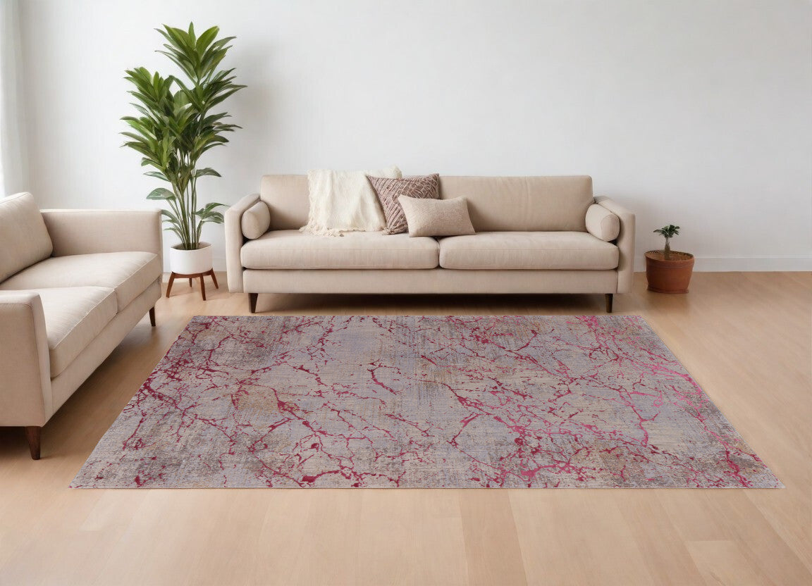 7' X 10' Pink Taupe and Gray Abstract Power Loom Area Rug