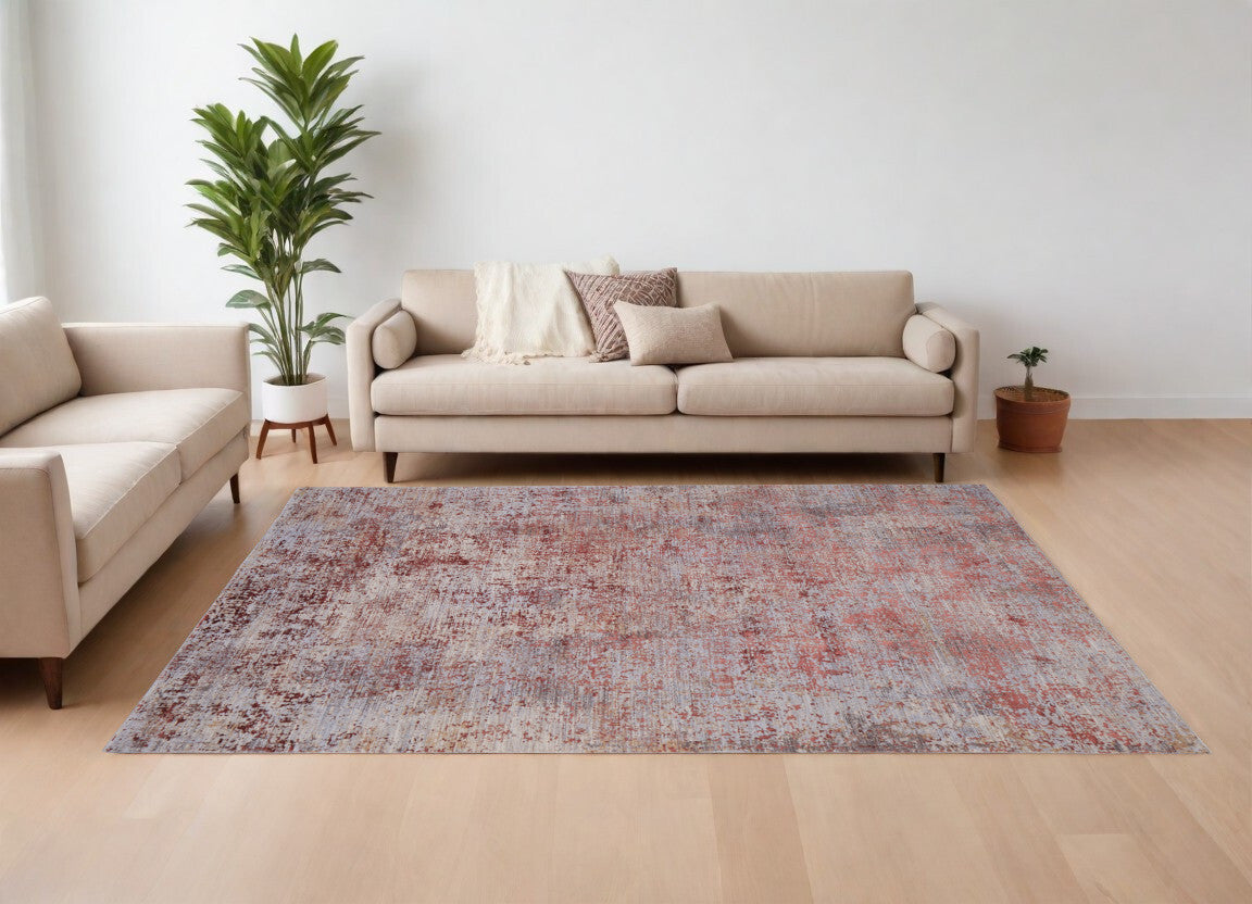12' X 15' Red and Gray Abstract Power Loom Area Rug