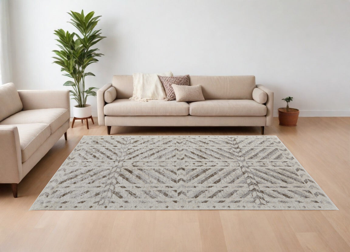 12' X 15' Ivory and Brown Geometric Power Loom Area Rug