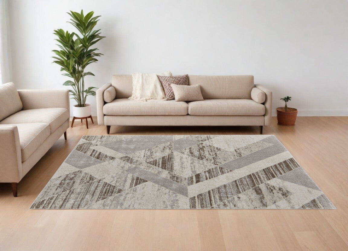 12' X 15' Ivory Gray and Brown Geometric Power Loom Area Rug