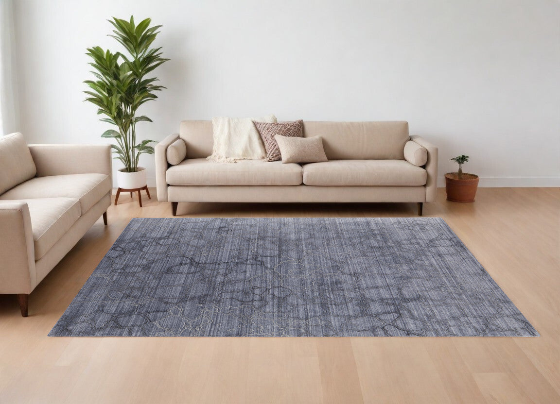 10' X 14' Gray and Blue Abstract Hand Woven Area Rug