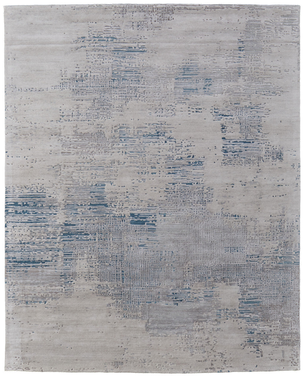 5' X 8' Gray Taupe and Blue Abstract Hand Tufted Area Rug