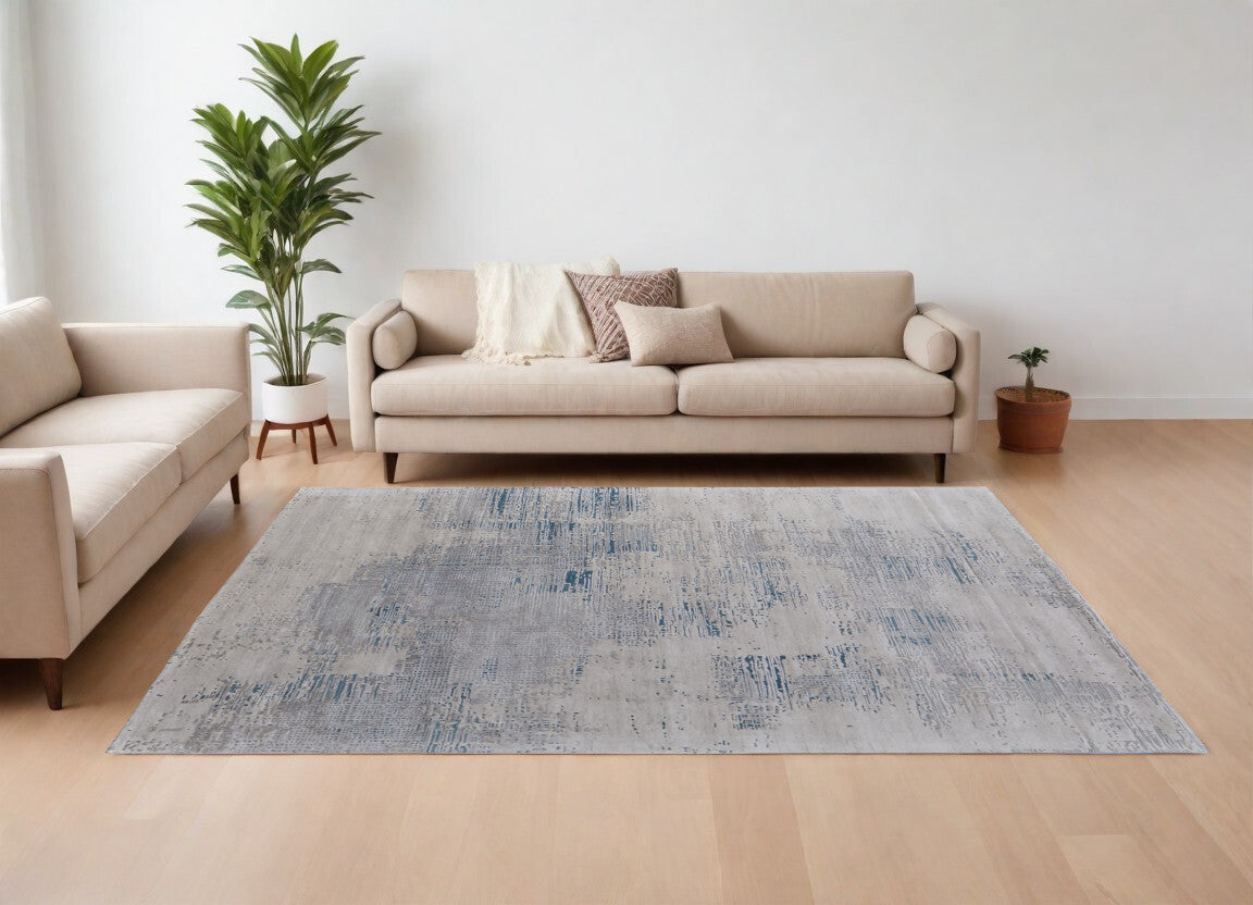 10' X 14' Gray Taupe and Blue Abstract Hand Tufted Area Rug