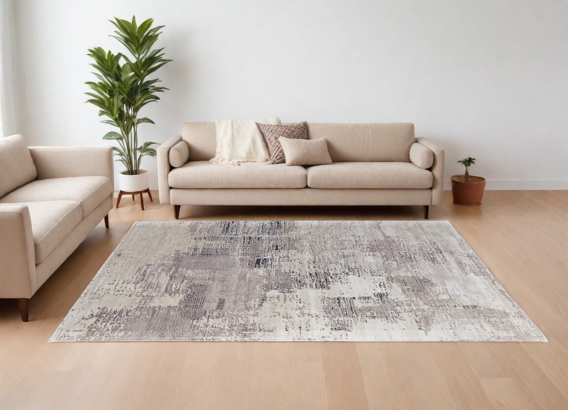10' X 14' Brown Black and Tan Abstract Hand Tufted Area Rug