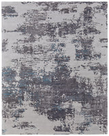 5' X 8' Ivory Brown and Blue Abstract Hand Tufted Area Rug