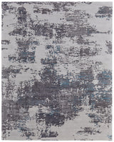 5' X 8' Ivory Brown and Blue Abstract Hand Tufted Area Rug