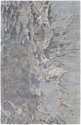 5' X 8' Ivory Taupe and Green Abstract Hand Tufted Worn Faded Area Rug