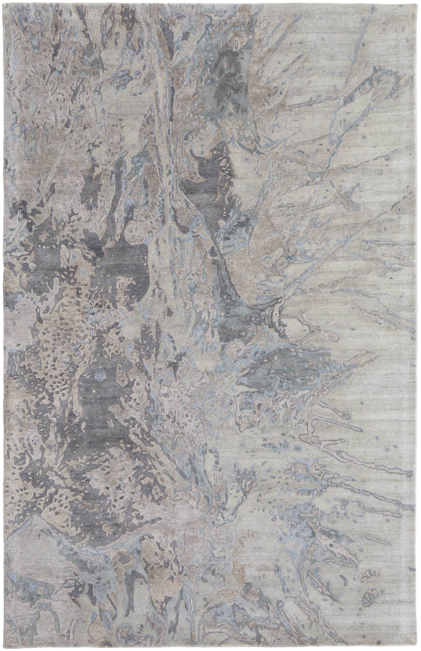 5' X 8' Gray Tan and Green Abstract Hand Tufted Worn Faded Area Rug