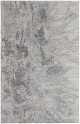 5' X 8' Gray Tan and Green Abstract Hand Tufted Worn Faded Area Rug