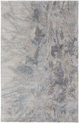 5' X 8' Gray Tan and Green Abstract Hand Tufted Worn Faded Area Rug
