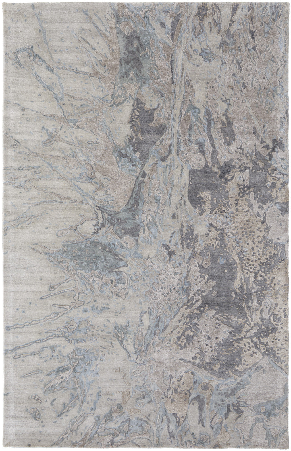 5' X 8' Gray Tan and Green Abstract Hand Tufted Worn Faded Area Rug