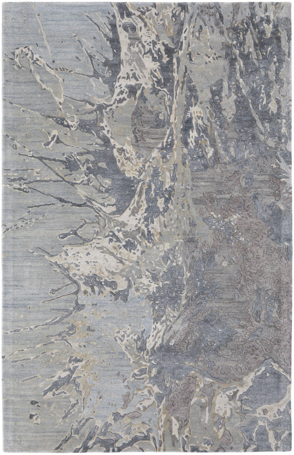 5' X 8' Gray Tan and Green Abstract Hand Tufted Worn Faded Area Rug