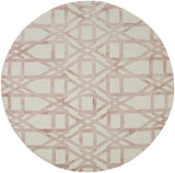 10' Pink and Ivory Wool Geometric Hand Tufted Round Rug