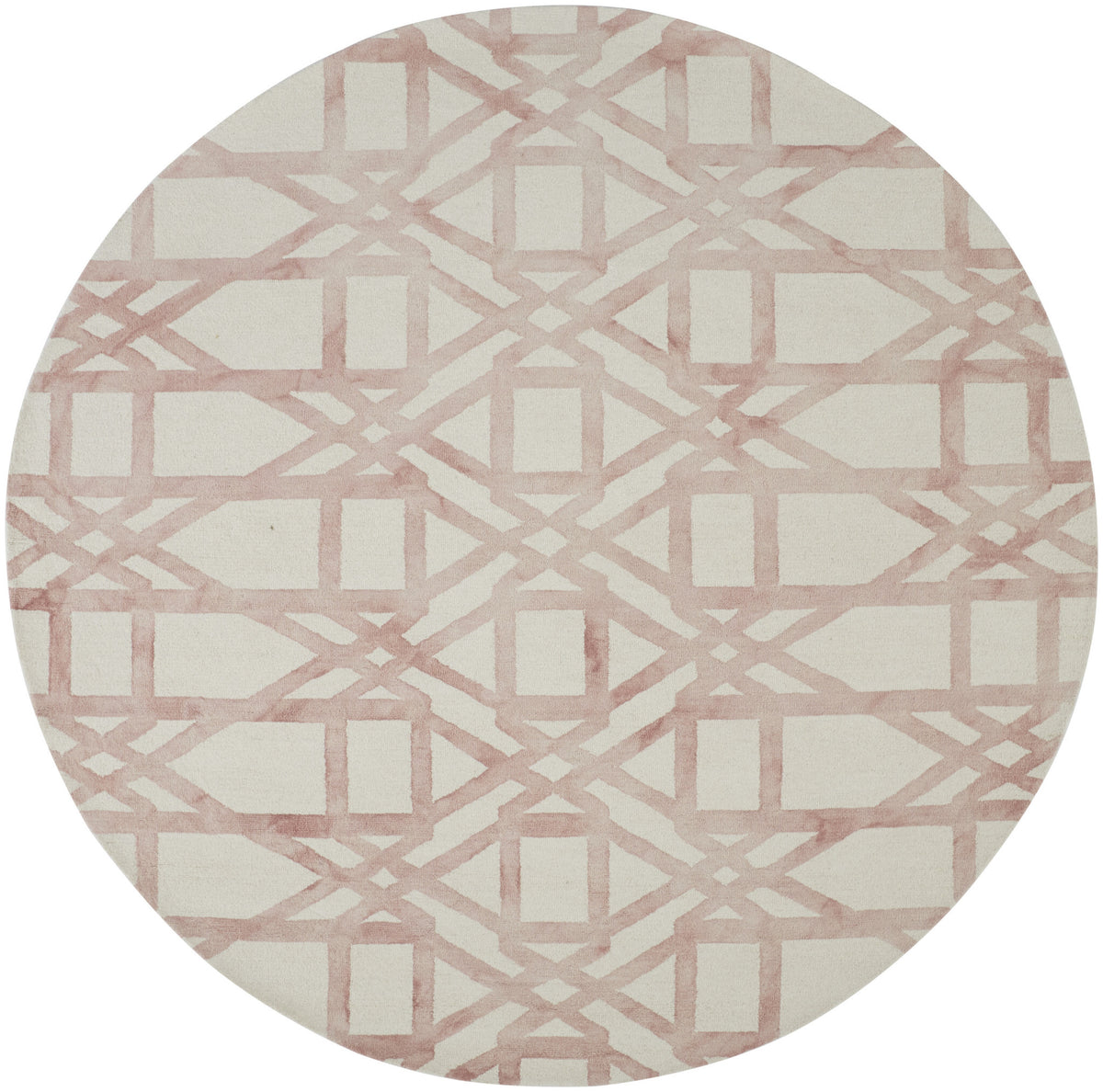 10' Pink and Ivory Wool Geometric Hand Tufted Round Rug