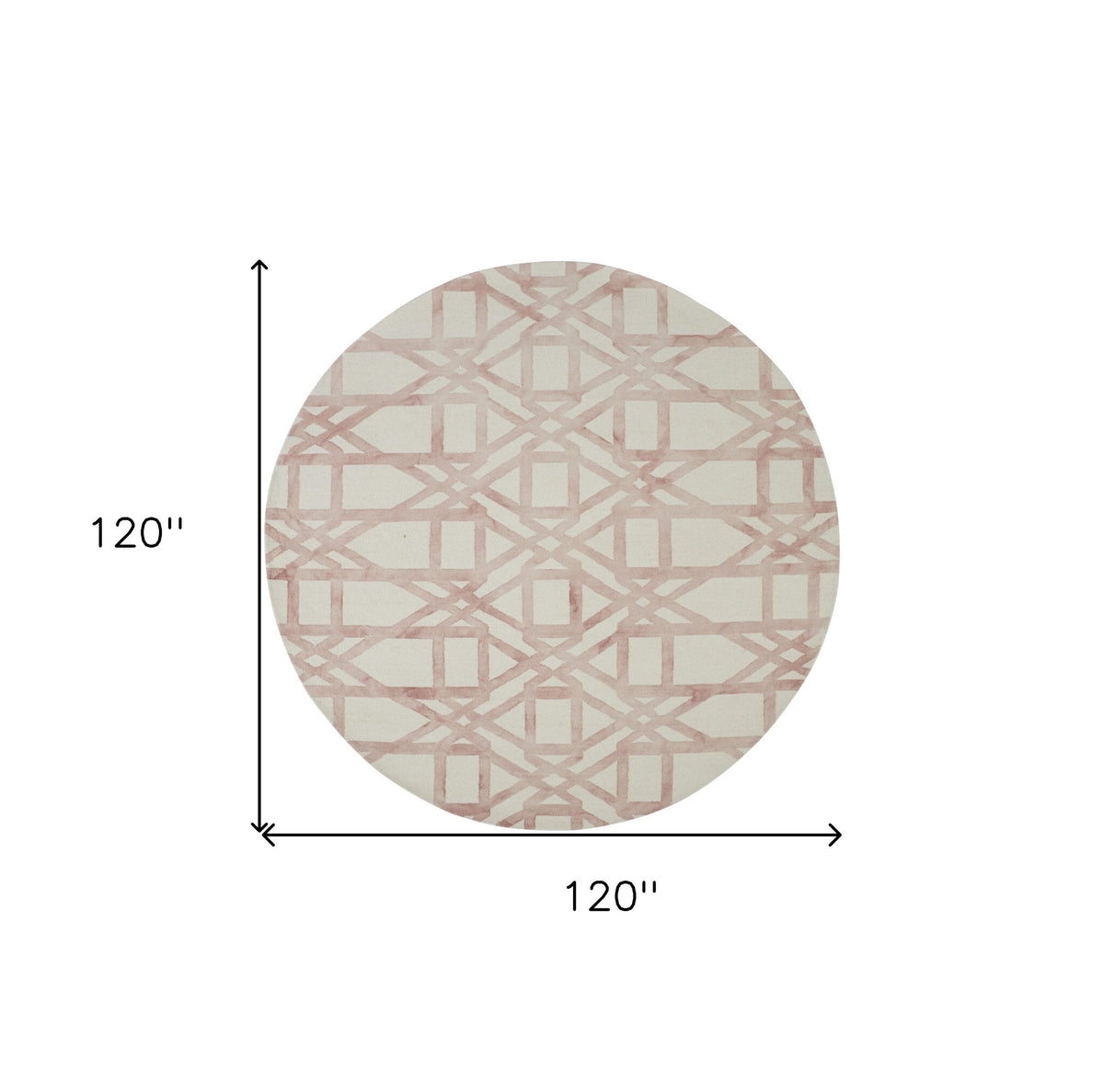 10' Pink and Ivory Wool Geometric Hand Tufted Round Rug
