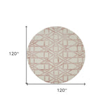 10' Pink and Ivory Wool Geometric Hand Tufted Round Rug