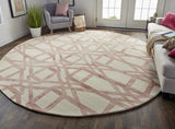 10' Pink and Ivory Wool Geometric Hand Tufted Round Rug