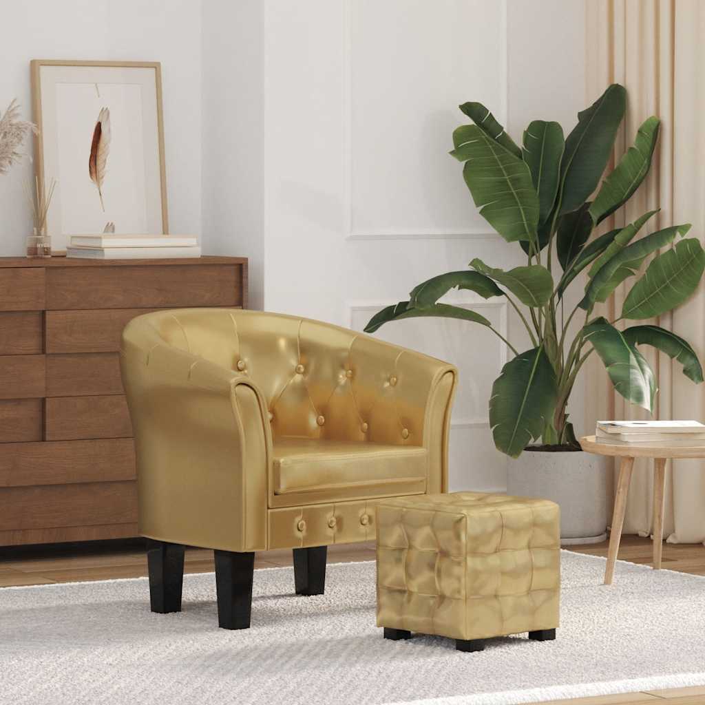 Tub Chair with Footstool Gold Faux Leather