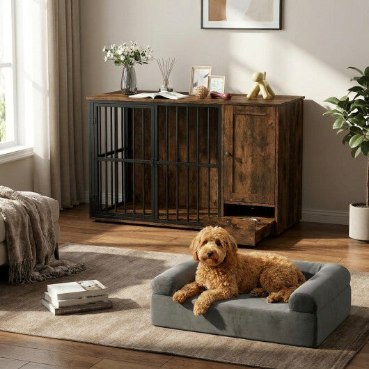 Dog Crate Furniture & Cooling Gel Dog Bed for Small and Medium Dogs - Color: Brown