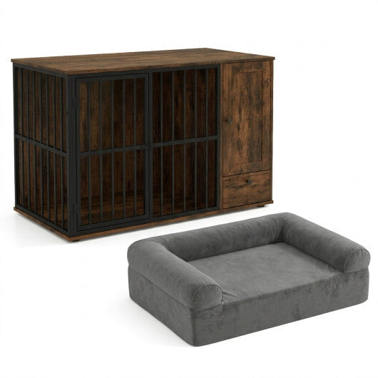 Dog Crate Furniture & Cooling Gel Dog Bed for Small and Medium Dogs - Color: Brown