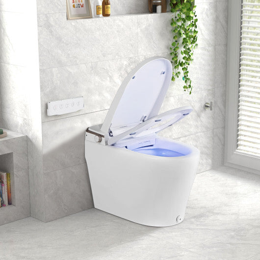 Elongated Smart Bidet Toilet Heated Seat Sensor Auto-White - Color: White
