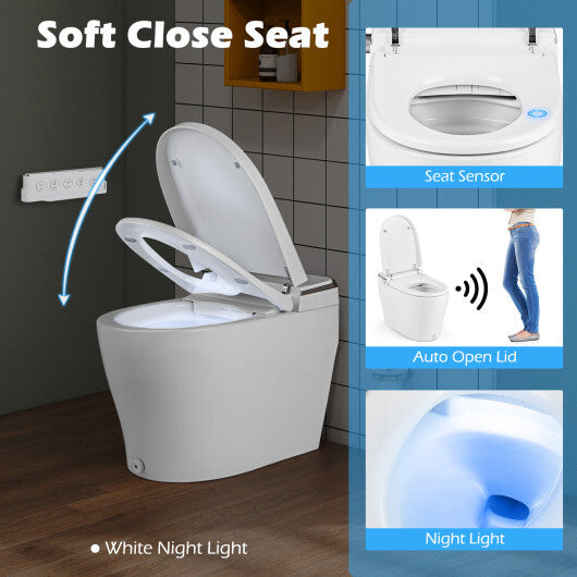 Elongated Smart Bidet Toilet Heated Seat Sensor Auto-White - Color: White