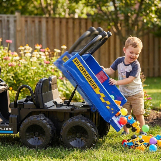 24V Kids Ride on Dump Truck with Electric Dump Bed  2-Seater 4WD - Color: Navy