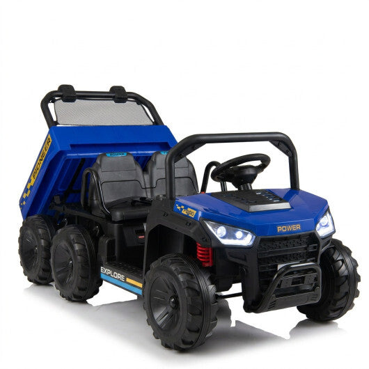 24V Kids Ride on Dump Truck with Electric Dump Bed  2-Seater 4WD - Color: Navy