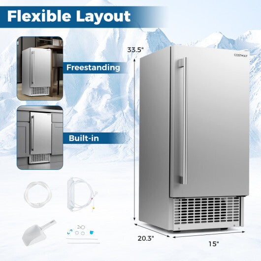 Commercial Under Counter Ice Maker 90 lbs/Day 15 Inch W Built-in - Color: Silver
