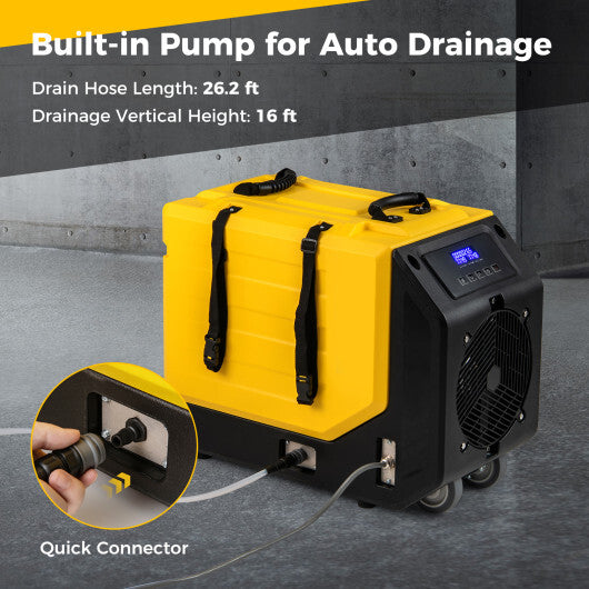 190 PPD Commercial Dehumidifier with Pump and 2 Wheels-Yellow - Color: Yellow