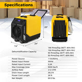 190 PPD Commercial Dehumidifier with Pump and 2 Wheels-Yellow - Color: Yellow