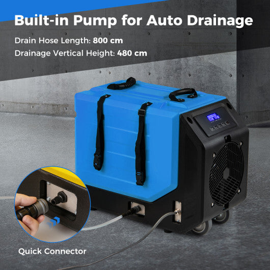 190 PPD Commercial Dehumidifier with Pump and 2 Wheels-Yellow