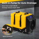 190 PPD Commercial Dehumidifier with Pump and 2 Wheels-Yellow