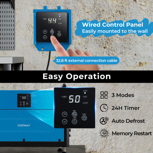 155 Pint Crawl Space Dehumidifier with 3 Modes and 24H Timer-Blue - Color: Blue