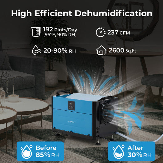 192 Pint Crawl Space Dehumidifier with 3 Modes and 24H Timer-White