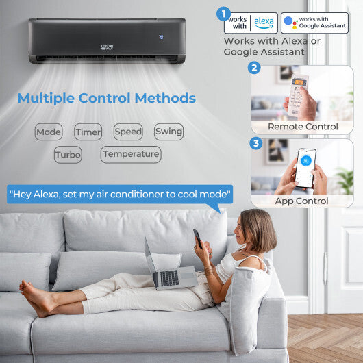 GreyVolt Series Energy Star Certified 12000 BTU 21 SEER2 208-230V Mini Split Air Conditioner and Heater Gray
