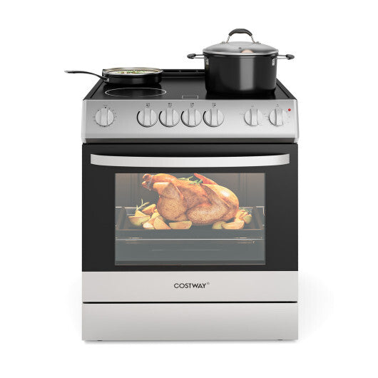 30 Inch Freestanding and Slide-in Kitchen Stove with 4 Burners Ceramic Cooktop-Silver - Color: Silver
