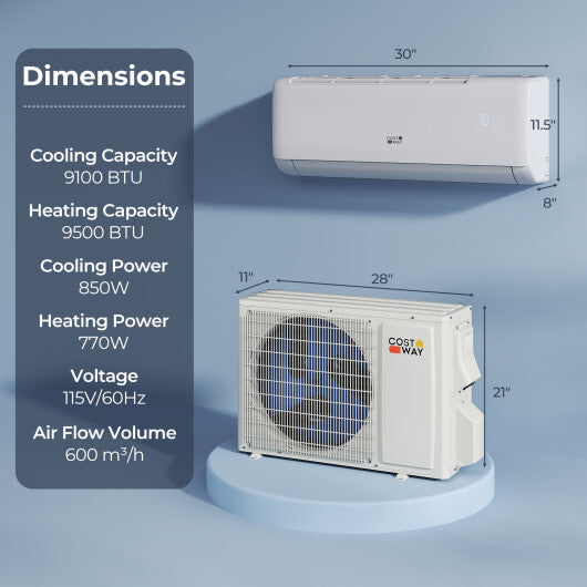 Airtural Series 9100 BTU 20.5 SEER2 WiFi Enabled Mini Split AC 115V Compatible with Alexa - Color: White - Size: 9000 BTU