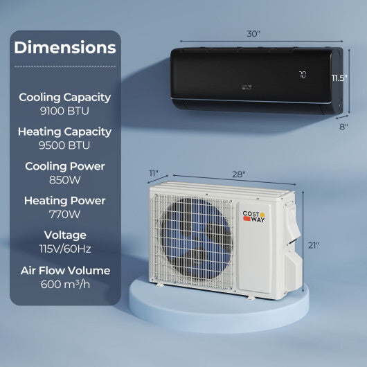 GreyVolt Series 9100 BTU 20.5 SEER2 115V WiFi Enabled Mini Split AC Compatible with Alexa Gray