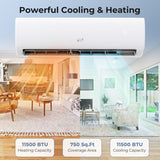 EchoCool Series 11500 BTU 115V Mini Split Air Conditioner and Heater Pump System Wifi Enabled