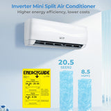 Blast Series 9100 BTU 20.5 SEER2 115V Mini Split Air Conditioner with Heat Pump - Color: White - Size: 9000 BTU