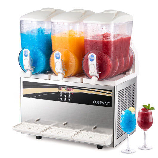 12 Gal Commercial Slushy Dispenser 4 Gal x 3 Triple Tanks Slushie Maker-Silver - Color: Silver