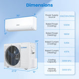 Lithzen 12000 BTU 208-230V 17 SEER2 Mini Split Air Conditioner and Heater WiFi Enabled - Color: White