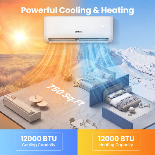 Lithzen 12000 BTU 208-230V 17 SEER2 Mini Split Air Conditioner and Heater WiFi Enabled - Color: White