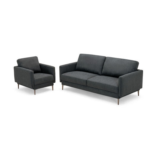 Modern Sofa Couch with Solid Metal Legs and Removable Backrest Cushion-Gray-Sofa Set - Color: Gray