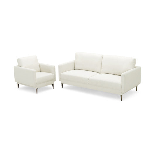 Modern Sofa Couch with Solid Metal Legs and Removable Backrest Cushion-White - Color: White