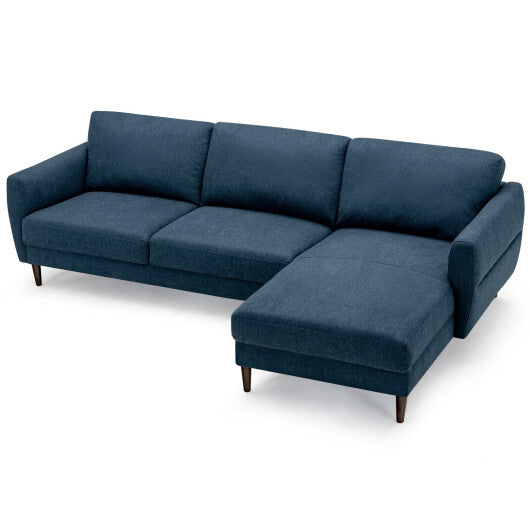 L-Shaped Fabric Sectional Sofa with Chaise Lounge and Solid Wood Legs-Navy - Color: Navy
