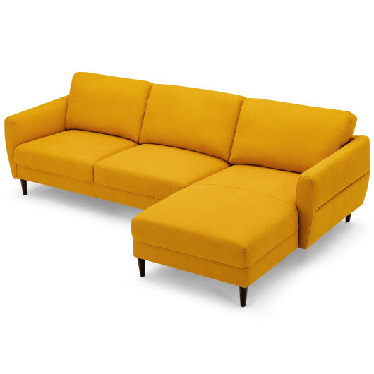 L-Shaped Fabric Sectional Sofa with Chaise Lounge and Solid Wood Legs-Yellow - Color: Yellow