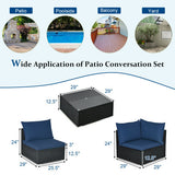 7-Piece Outdoor Sectional Wicker Patio Sofa Set with Tempered Glass Top-Navy - Color: Navy